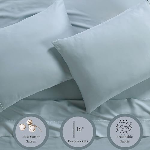 Miniatura 5 de Anne Klein Reverie - Juego de sábanas 100% algodón, tamaño King, color azul y gris