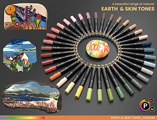 36 Acrylic Paint Pens Skin And Natural Earth Tone Marker Set For Rock Painting, Canvas, Mugs, Glass, Plastic, Wood, Metal, Fabric, Scrapbooking, Most Surfaces. Quick Drying Waterbased (Medium) #TOP3