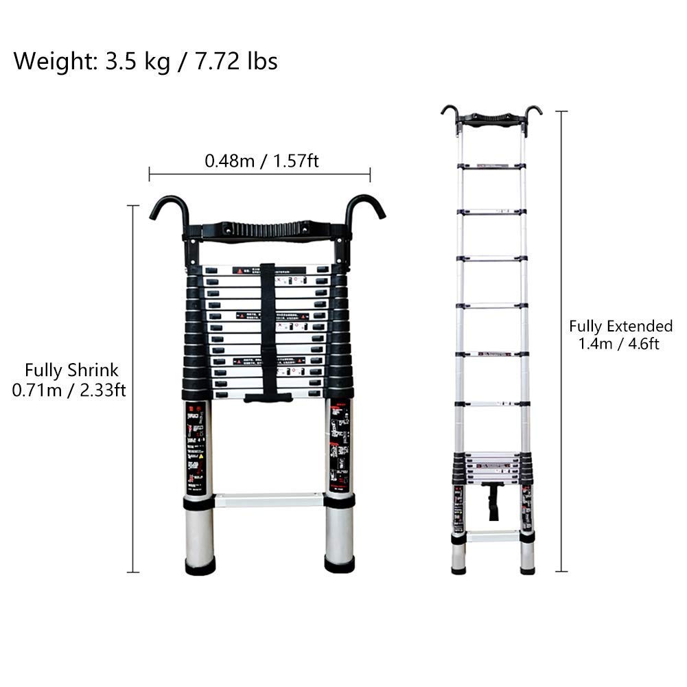Ladders，Telescopic Ladder,Aluminum Telescopic Tall Ladder with Detachable  Hook, Heavy Duty Protable Folding Telescoping Ladders for Loft Indoor  Outdoor Office House, Load 150Kg,1.4M/4.6Ft,1.4M/ needed : Buy Online at  Best Price in KSA -