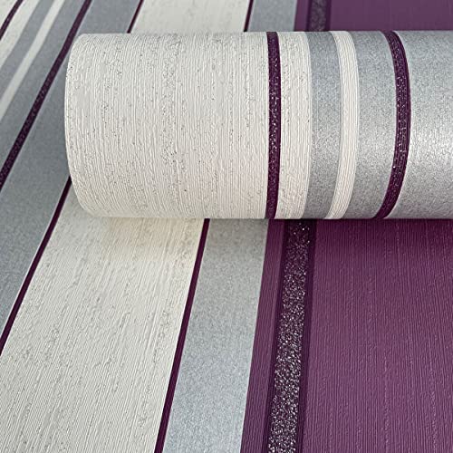 Vymura Stripe Wallpaper Striped Stripey Glitter Effect Vinyl Textured Synergy Plum
