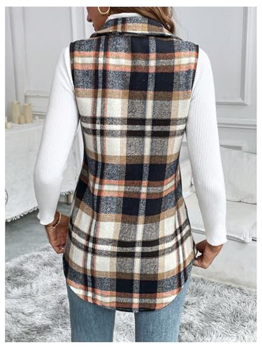 WDIRARA Women's Plaid Vest Button Down Sleeveless Shacket Jacket Collar Outerwear2