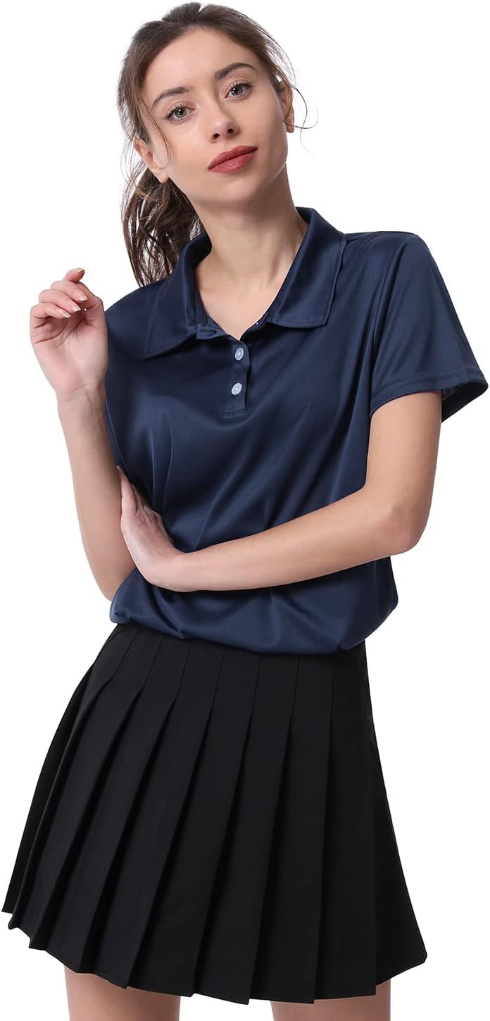 Women's Polo Tee Dry Fit Golf Shirt Moisture Wicking Short Sleeve Sport Activewear Golf Polo Tops Collar with Buttons Workout - Image 2