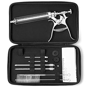 J&B Goods Professional Automatic BBQ Meat Marinade Injector Gun Kit with Case, 2 oz Large Capacity Barrel and 4 Commercial Grade Marinade Needles.