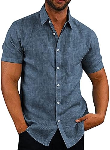 COOFANDY Men's Casual Linen Button Down Shirt Short Sleeve Beach Shirt