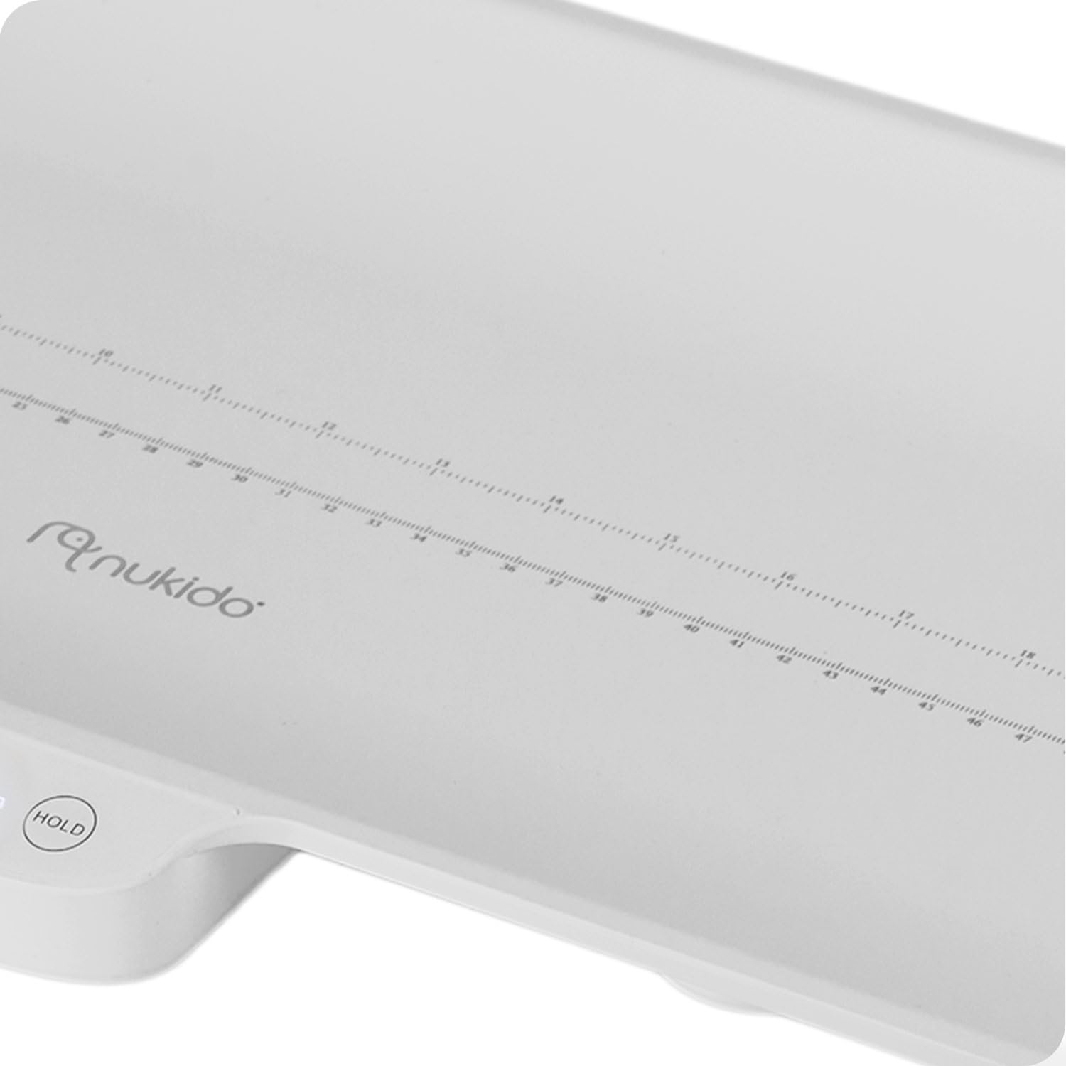 Nukido Bilancia per bambini, 40 kg, portata 5 grammi, precisione con funzione Tara Hold, scala di misurazione integrata, colore bianco