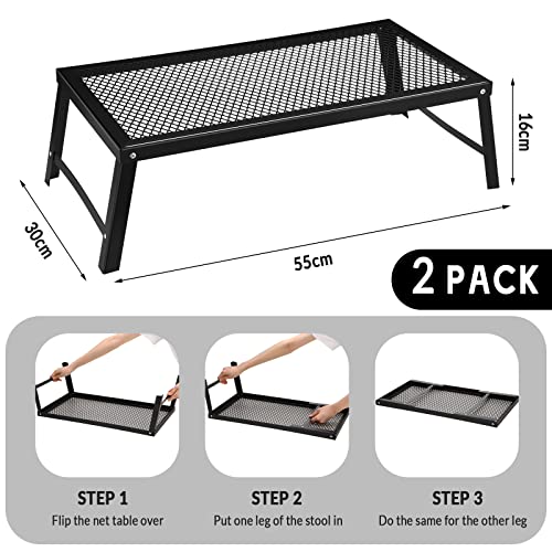 Kigley 2 Pack Folding Campfire Grill Portable Grill Heavy Duty Iron Fireplace Grate over Fire Camp Grill Rack for Outdoor Camping Barbecue Cooking Fire Pit, Black