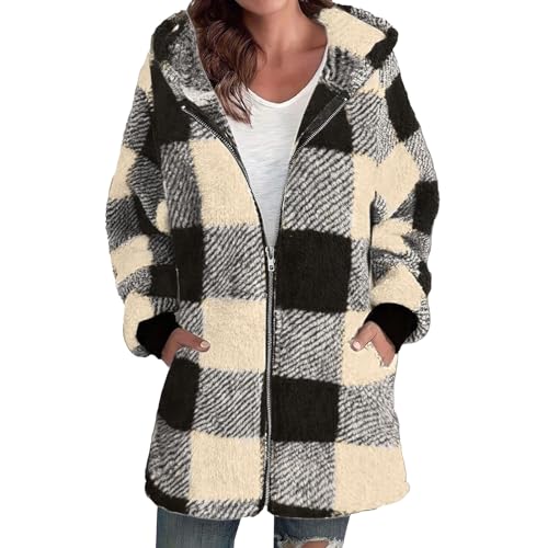 Veste polaire à carreaux pour femme avec fermeture éclair intégrale et col revers doux