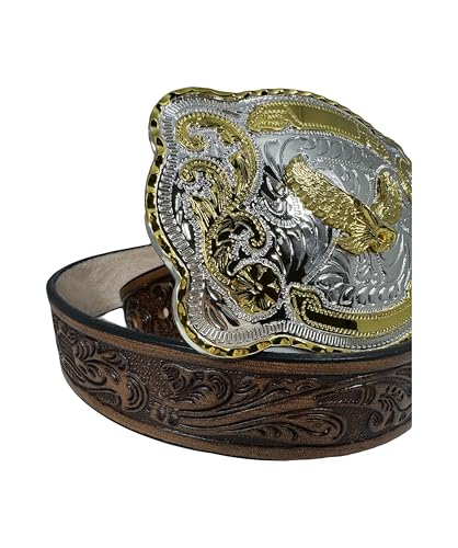 Leather Western Oak Design Belt Handmade in USA with Large Eagle Buckle Size 30-523