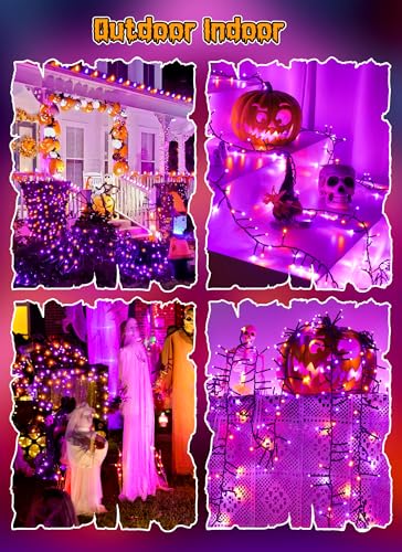 Brightown Battery Operated Halloween Lights Outdoor, 10FT 120 LED Orange and Purple Halloween Cluster Lights with Timer, 8 Modes Waterproof Twinkle Fairy String Lights for Indoor Decorations - image 7