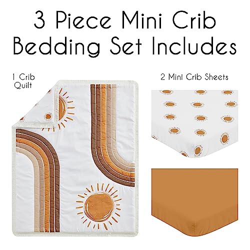 Image of Sweet Jojo Designs Rainbow Vintage Boho Sun Boy Girl Gender Neutral Unisex Baby Mini Crib Bedding Set Infant Nursery Room Newborn Blanket Portable Pack n Play Sheets 3pc Orange Bohemian Desert Arches