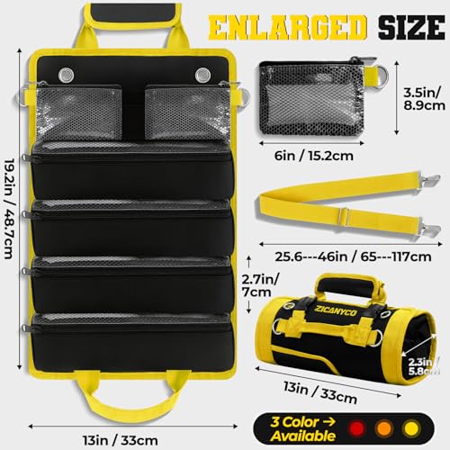 ZICANYCO Roll Up Tool Bag, Heavy Duty See-Through Tool Roll Organizer with 2 Detachable Pouches, Portable Mechanic & Motorcycle Tool Bag, Birthday & Father’s Day Gift, Yellow by ZICANYCO - Image 4