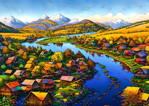 Toile murale village montagne pour créer un salon cocooning et chaleureux
