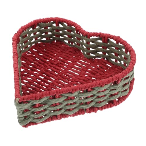 CIYODO Heart Shaped Hand Woven Storage Basket Imitation Rattan Snack Candy Serving Tray for Camping Outdoor Parties Weddings and Valentine Day Celebrations