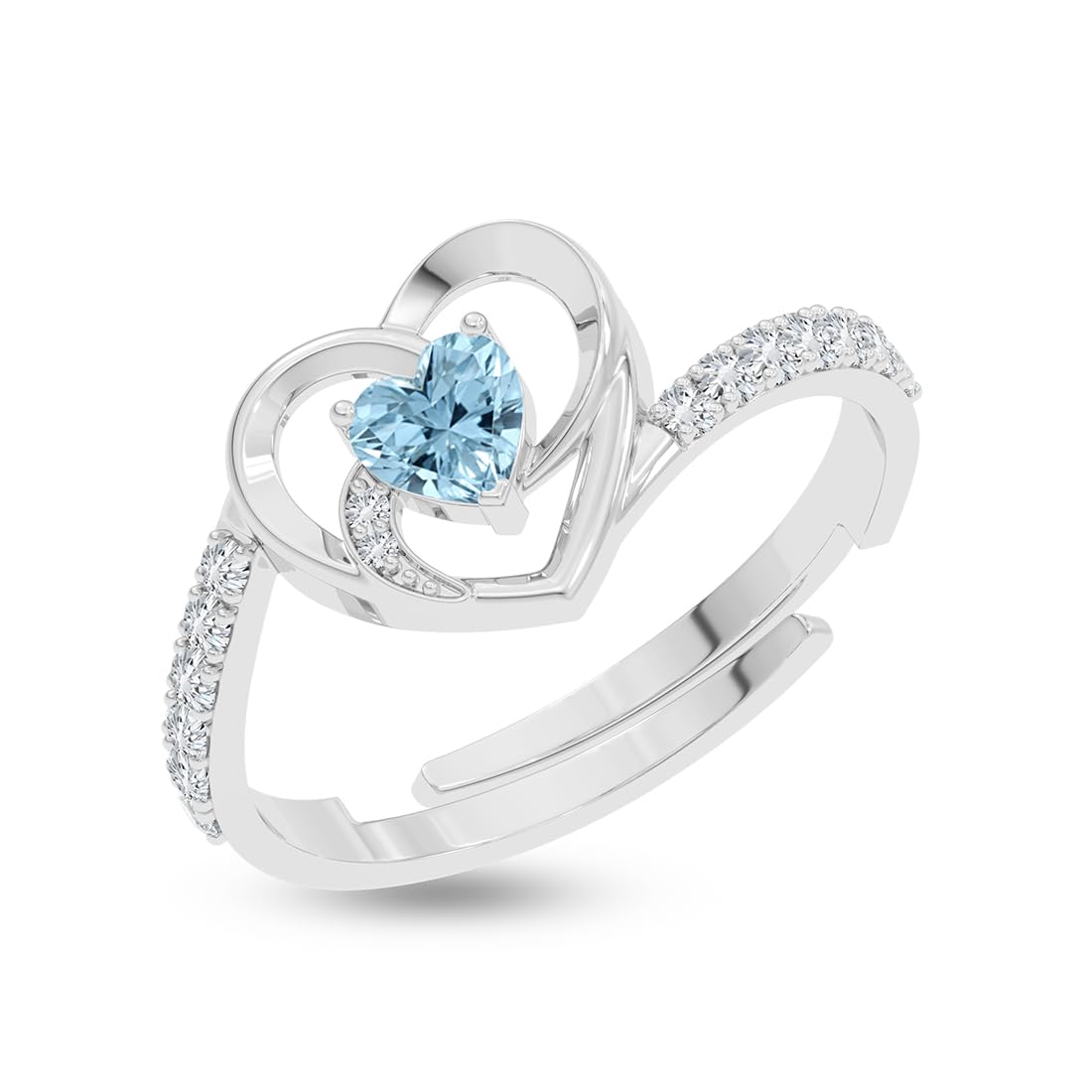 925 Sterling Silver Olesya Heart Finger Ring for Women & Girls| Swiss Zircon Platinum Plated | Size Adjustable | Gift for her-image-49