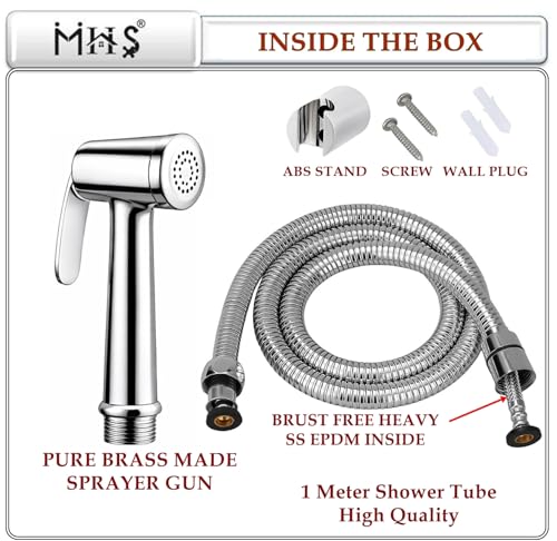 Image of MHS High Pressure Jet Spray for Toilet | Health Faucet Set with Hand Shower Gun & 1M SS Hose Pipe | Bathroom Toilet Jet Spray for Hygiene Cleaning | Toilet Gun for Western Toilet (Plumber Brass)
