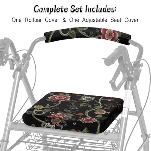 Image of Flowers Rollator Accessories for Ladies Soft Rollator Walker Seat and Backrest Covers Cute Walkers for Seniors with Seat Covers