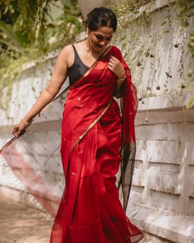 Image of Women's Banarasi Style Pure Kanjivaram Silk Jacquard Kanchipuram Pattu Saree With Un-Stiched Blouse (Red)