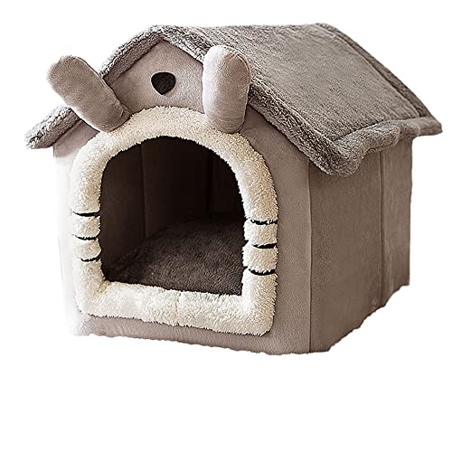 猫 ベッド 猫ハウス ペットベッド ペットクッション ドーム型 ペットハウス ふわふわ 犬小屋 屋根付き 猫 おしゃれ 洗える 折りたたみ可 冷暖房 ペット用品 中型犬用 (M/44*36*39cm,C)