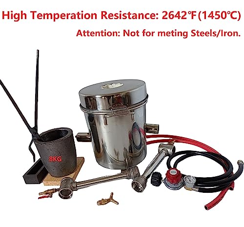 Lsmiitth 8 Kg Gas Metal Melting Furnace Kit 2642°F / 1450°C Propane Furnace Dual Burner (Each 100,000 Btu) Foundry Home Kiln Smelting Casting Tools Refining Recycle Gold Silver Copper Aluminium #TOP2