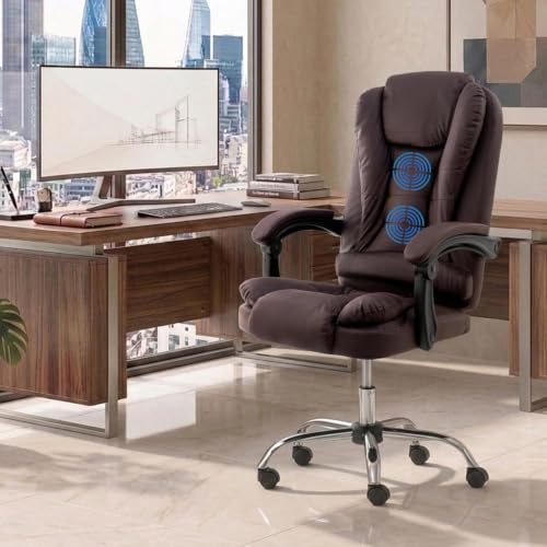 Image of NORMAN JR Italia Premium Leatherette Office Chair for Work | Boss Chair, Ergonomic Executive, Luxurious Cushioned Arms & Seat, 2 Point Back Massager, Heavy Duty Metal Base (Brown)