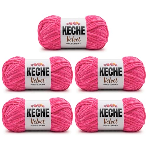 Image of Keche Velvet Yarn for Crocheting, Soft Chenille Bulky Baby Blanket Amigurumi Yarn 100 gr (132 yds) (Pink, 5 SKEINS)