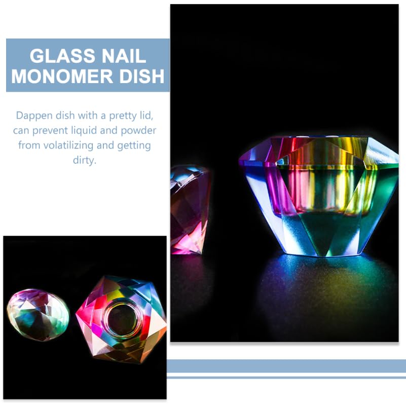 FRCOLOR Colorful Crystal Glass Monomer Dish Manicure Dappen Cup for Monomer Liquid Essential Powder Dappen Dish Cups Bowl with Lid Nail Art Tool Supplies