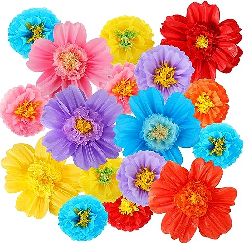 Image of Crowye 12 Pcs Large Colorful Tissue Paper Flowers Decorations Giant Fiesta Craft Crepe Paper Flowers for Wall Decor Backdrop Mexican Wedding Birthday Carnival School Party (10'' 20'',Cute Color)