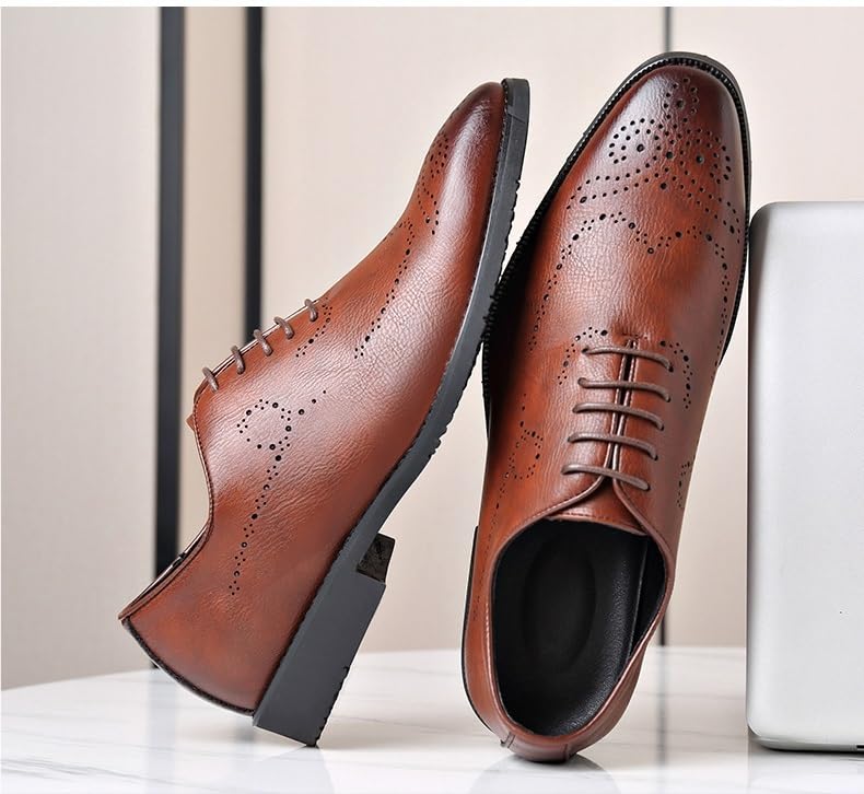 Dress Oxford Formal Shoes for Men Lace Up Round Burnished Toe Brogues Leather Oxford Shoes Slip Resistant Block Heel Non Slip Anti-Slip Business(Brown,10)3
