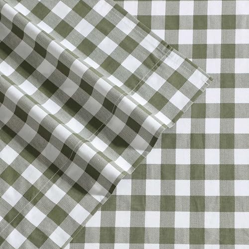 Image of Eddie Bauer - Queen Sheet Set, Crisp & Cooling Sheets w /a Naturally Smooth Cotton Percale Lightweight Feel - Matching Pillowcases & Deep Pocket Fitted Sheet (Preston Check Green)