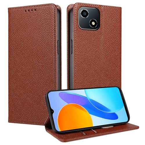 FERLAN Funda para Huawei Honor Play 30,Funda Protectora de Cuero Genuino con Bloqueo RFID [100% Cuero Genuino] Flip Teléfono Caso con Ranuras para Tarjetas Funda Honor Play 30 (Marrón)