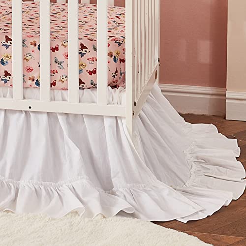 Image of Brandream Crib Bed Skirt for Baby Girls Boys White Boho Bohemian Solid Cotton Toddler Bedskirt Farmhouse Chic Ruffle