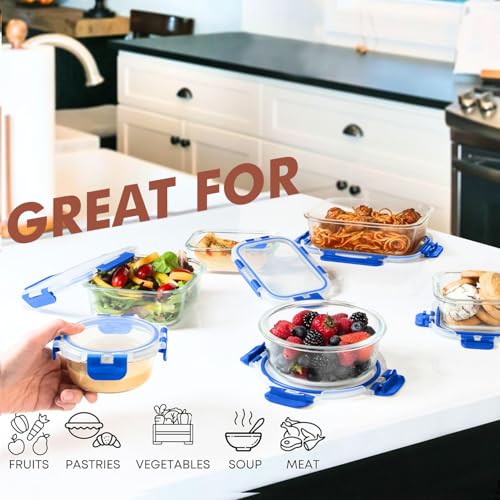 Image of Razab 30 PC Glass Food Storage Containers with Lids - Reusable Glass Meal Prep Containers for Lunch and Leftovers - Airtight & Leakproof Snap Locking Lids - Oven, Freezer, Microwave, Dishwasher Safe