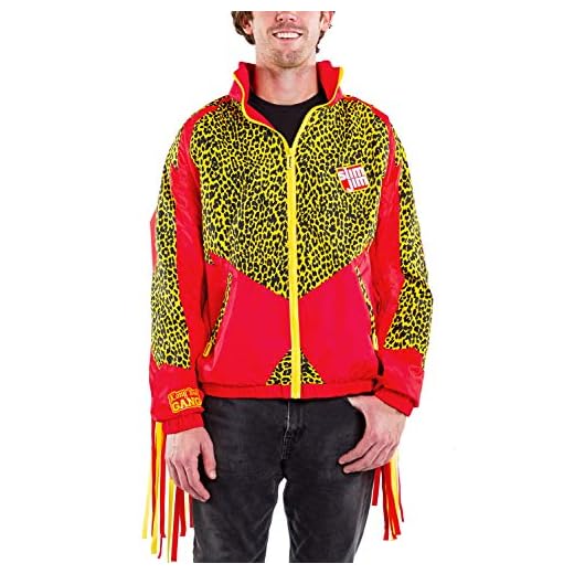 Tipsy Elves x Slim Jim Leopard Print Men's Fringe Windbreaker Jacket Size XL Red and Yellow