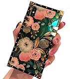 Compatible for iPhone Xs Max 6.5” case, BabeMall Premium Flower Retro Color Blu - ray Scratch Proof Square PU Leather Protective Metal Decoration Corner Back Cover Case (Flower1, for XS Max 6.5