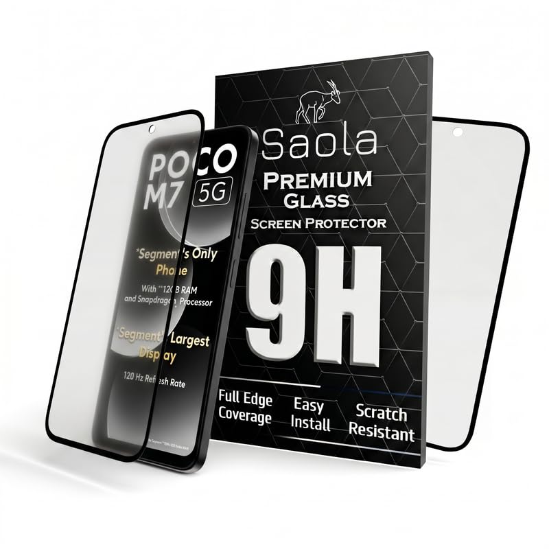 Image of Saola Anti-Glare Matte Screen Protector for Poco M7 5G | Smooth Touch Finish, 9H Strength Glass, Full Coverage, Bubble-Free Installation Kit | Quick & Easy Application | Pack of 1
