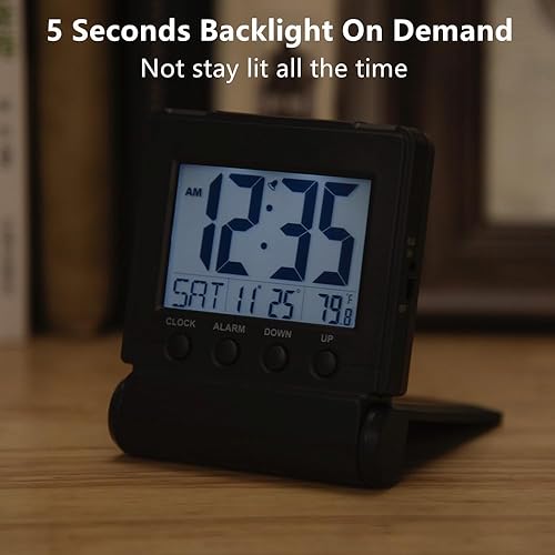 Miniatura 6 de FAMICOZY Pequeño Reloj Despertador Digital Plegable de Viaje con DíaMesFechaTemperatura Interior, Fácil de Leer y Configurar, Volumen de Alarma