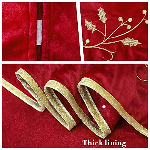 Bunny Chorus Christmas Tree Skirt, 48 Inches Red Luxury Velvet Plush Fur Skirts With Gold Embroidered Holly Leaf For Rustic Xmas Tree Holiday Decorations thumb #3