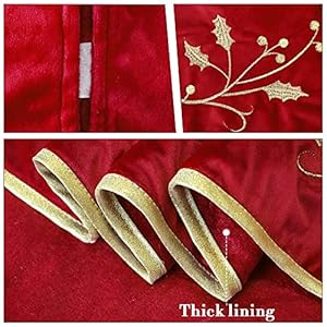 Christmas Tree Skirt 48 inches Red Luxury Velvet Plush Fur Skirts with Gold Embroidered Holly Leaf for Rustic Xmas Tree Holiday Decorations