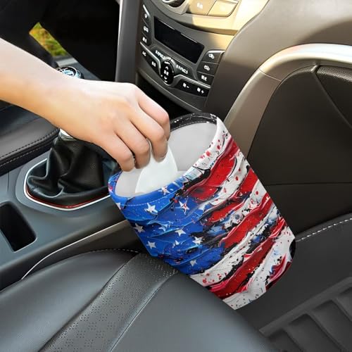 Image of Pensura Oil Painting American Flag Car Trash Can Multipurpose Collapsible Trash Container Car Organizer Mini Trash Can for Car Car Seat Back Use for Women Interior