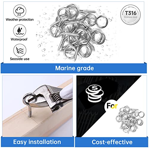 Image of Muzata 20PCS Eye Screws 2 Inch Eye Hook Screw for Wood T316 Stainless Steel M4 Eyelet Hooks Self Tapping for Indoor Outdoor CN22