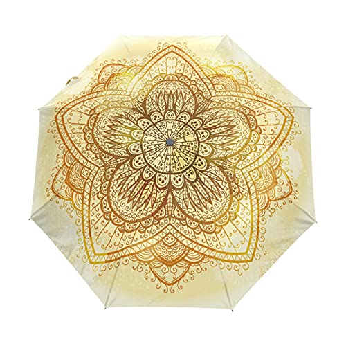 Parapluie pliable automatique beige au motif ethnique chic et élégant