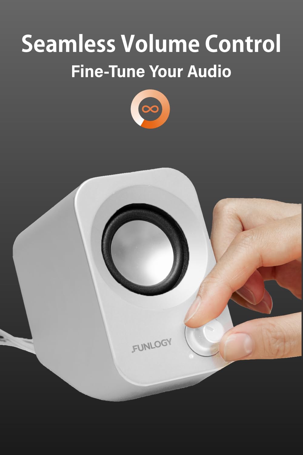 FUNLOGY Altoparlante stereo per PC, 14 W, alimentazione USB, dimensioni compatte con design inclinabile a 30°, controllo del volume, per desktop, laptop, monitor, console di gioco, bianco