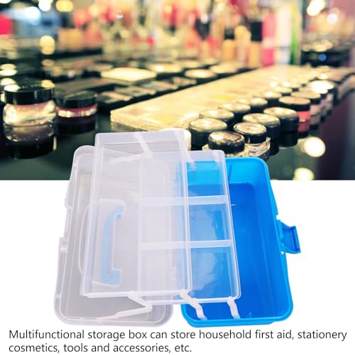 Image of 3 Layer Folding Storage Box, Portable Multipurpose Handled Tool Box Sundries Organizer for Arts, Crafts,Cosmetic, Sewing, Toy (Sky Blue)