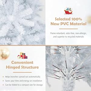 GOFLAME 75FT White Christmas Tree Artificial Hinged Christmas Tree with 1346 PVC Branch Tips and Folding Metal Stand Indoor Outdoor Xmas Decoration Tree for Home Office Party Easy Setup