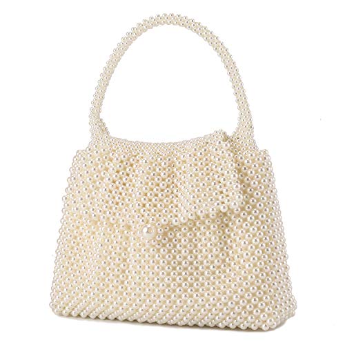 UBORSE Women Pearl Clutch Bag Noble Crystal Beaded Evening Bag Wedding Purse (Cream white)