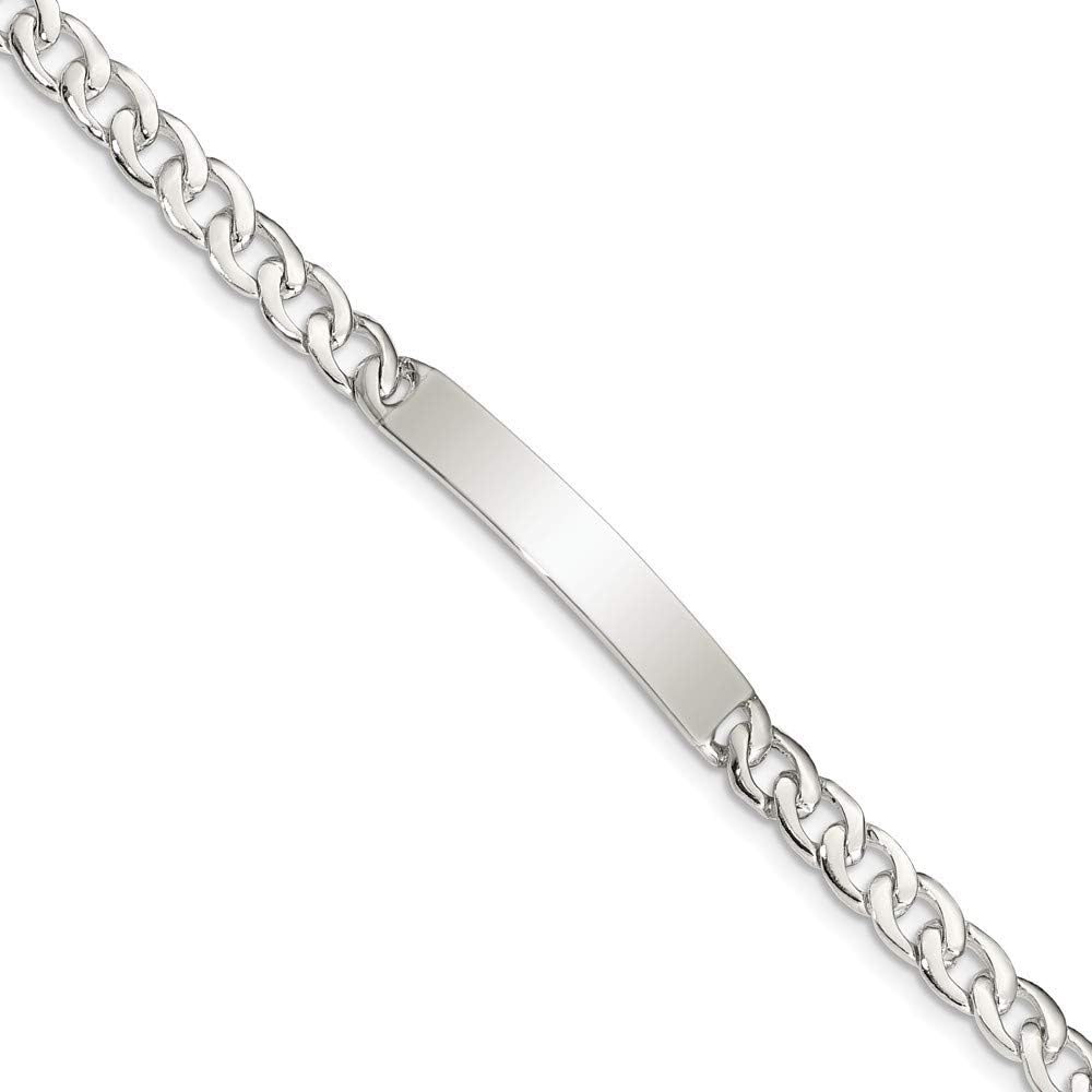 Solid 925 Sterling Silver Engravable Identification Name Bar Tag Small ID Plate, Curb Cuban Link Bracelet - with Secure Lobster Lock Clasp 7.25" (Width = 5mm)