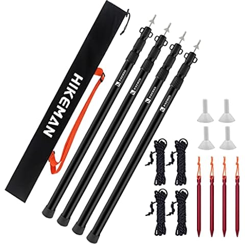 HIKEMAN Tarp Poles Adjustable Aluminum Telescoping Tarp Poles, Lightweight Canopy Poles Portable Tent Poles for Outdoor Camping Backpacking Awning(4pcs,Black) Cover