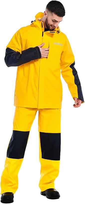 Caterpillar Men Longshore Waterproof Rain Jackets Featuring Welded Seams, Reinforced Forearms, and Zip Hand Pockets