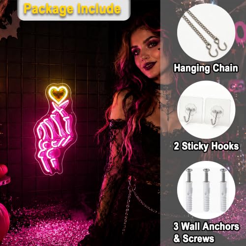Image of Skeleton Neon Sign for Wall Decor Skull Light Up Sign Hallowmas Led Signs for Room Party Home Wall Decor USB Powered