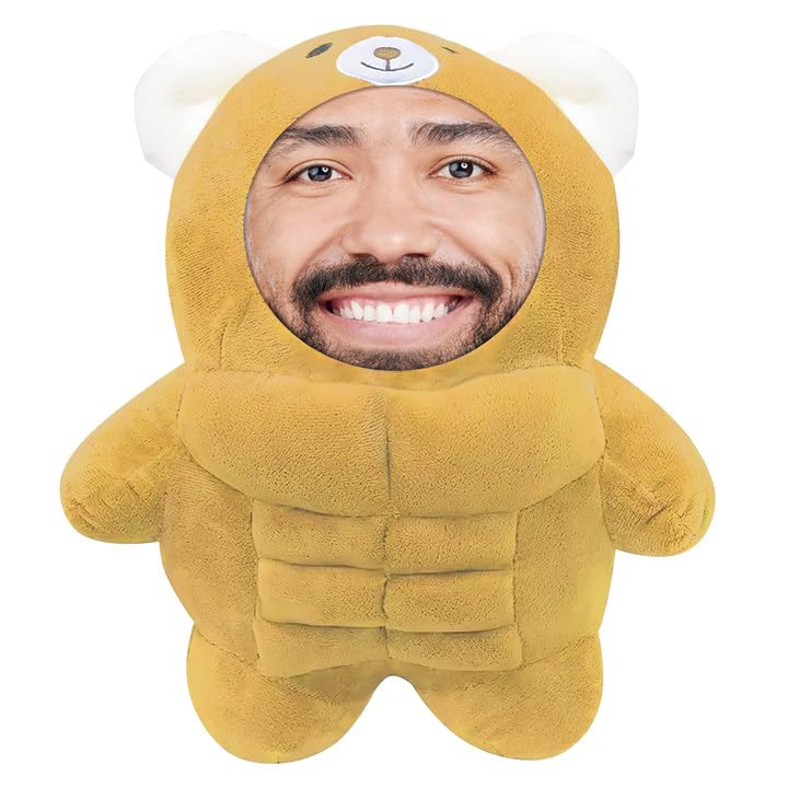 Peluche de oso musculoso con cara personalizada - Peluche personalizado con su foto, juguete divertido y único para niños y adultos (11.8-19.6 pulgadas)